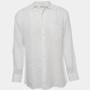 Ermenegildo Zegna Size Large White Linen Button Front Full Sleeve Shirt Classic